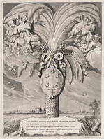 KG 04958
<br/>
Wapen van Haarlem met gezicht op de stad
<br/>
<em>Visscher, Cornelis (1629-1658)</em>